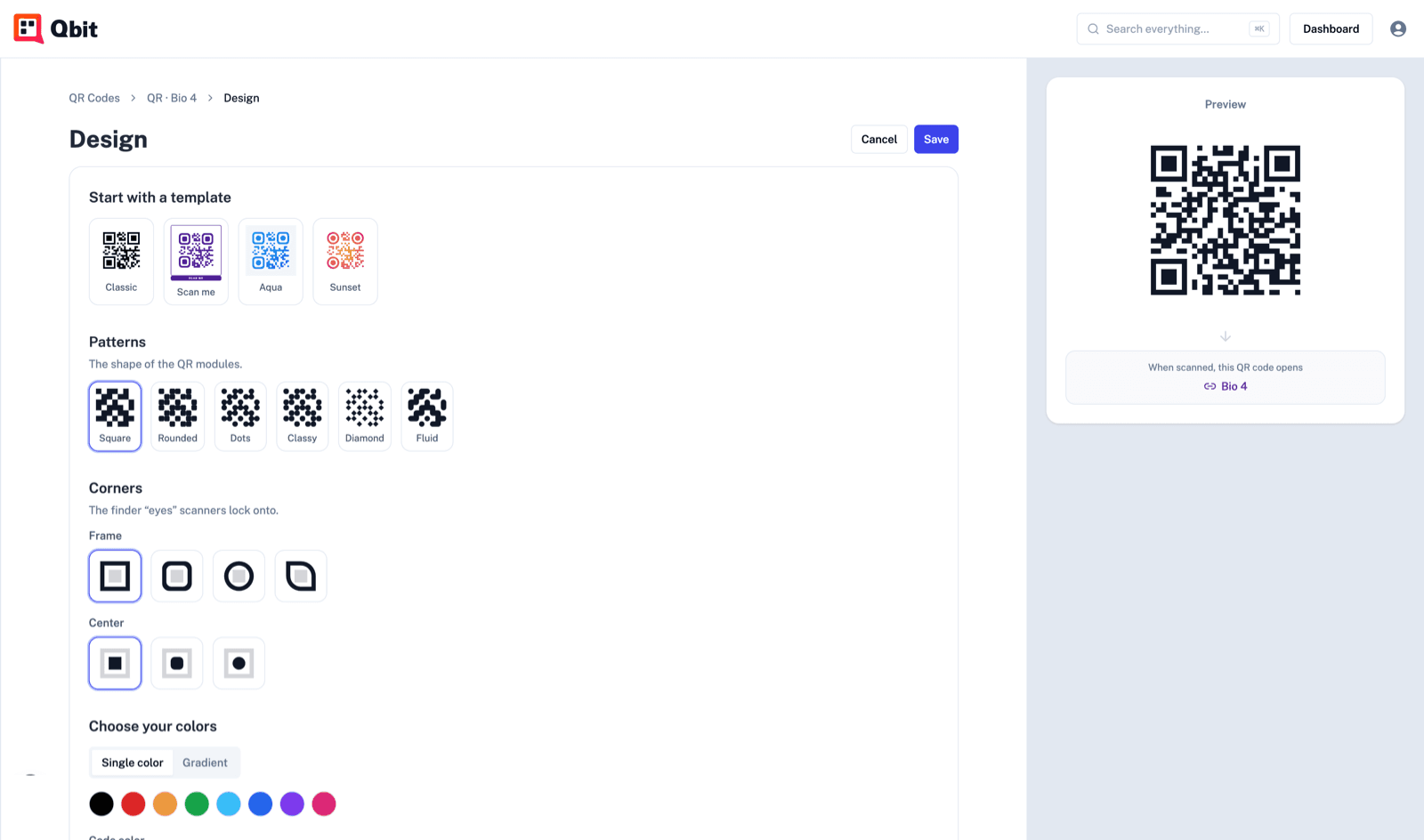 Designing a branded QR code in Qbit
