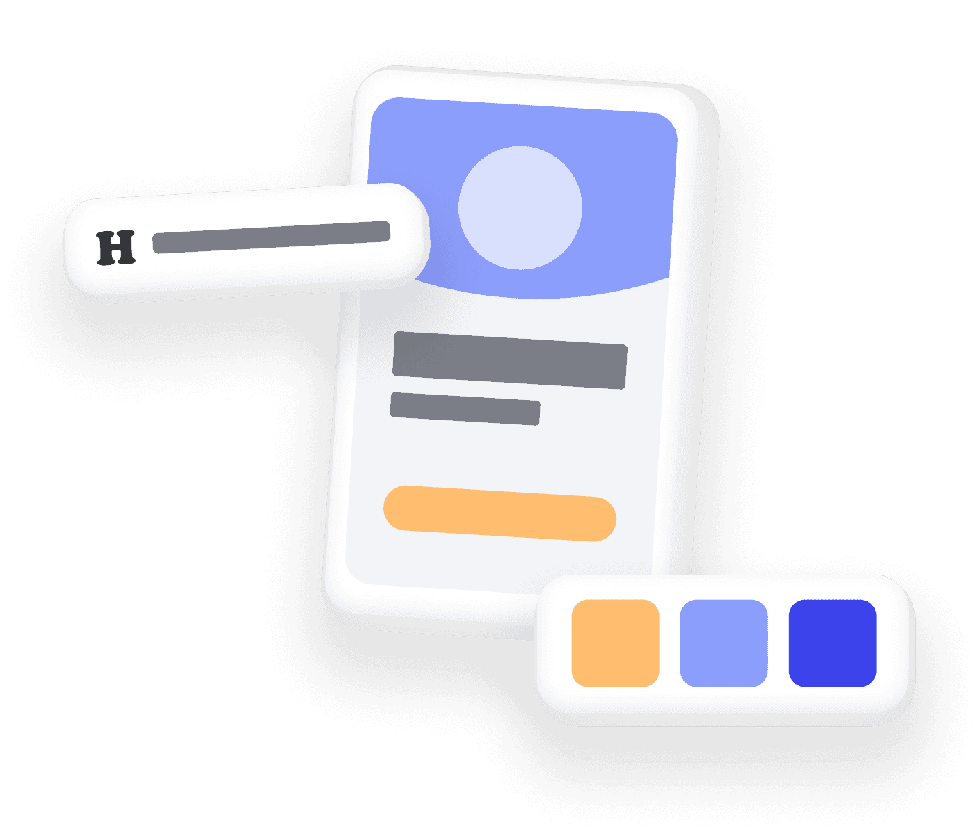 A cartoonized phone, color pallette, and heading component.