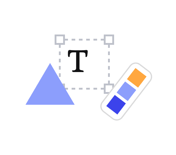 A triangle shape, color swatch, and text frame illustration.