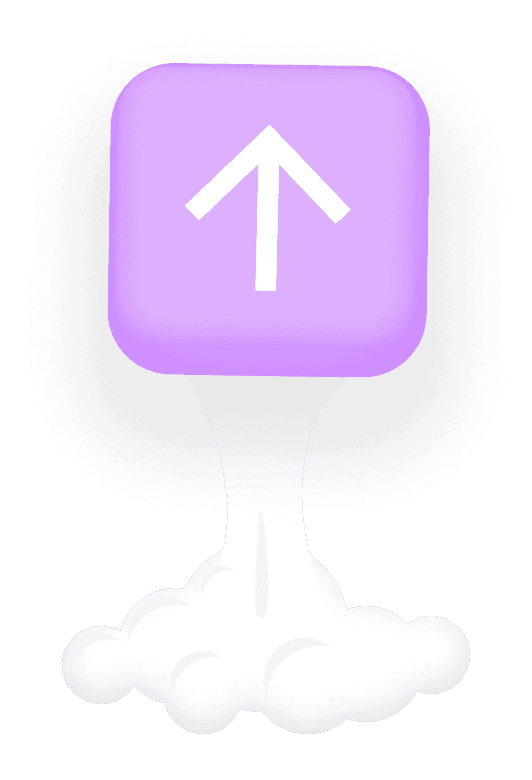 A cartoonized illustration a button blasting off like a rocket ship.