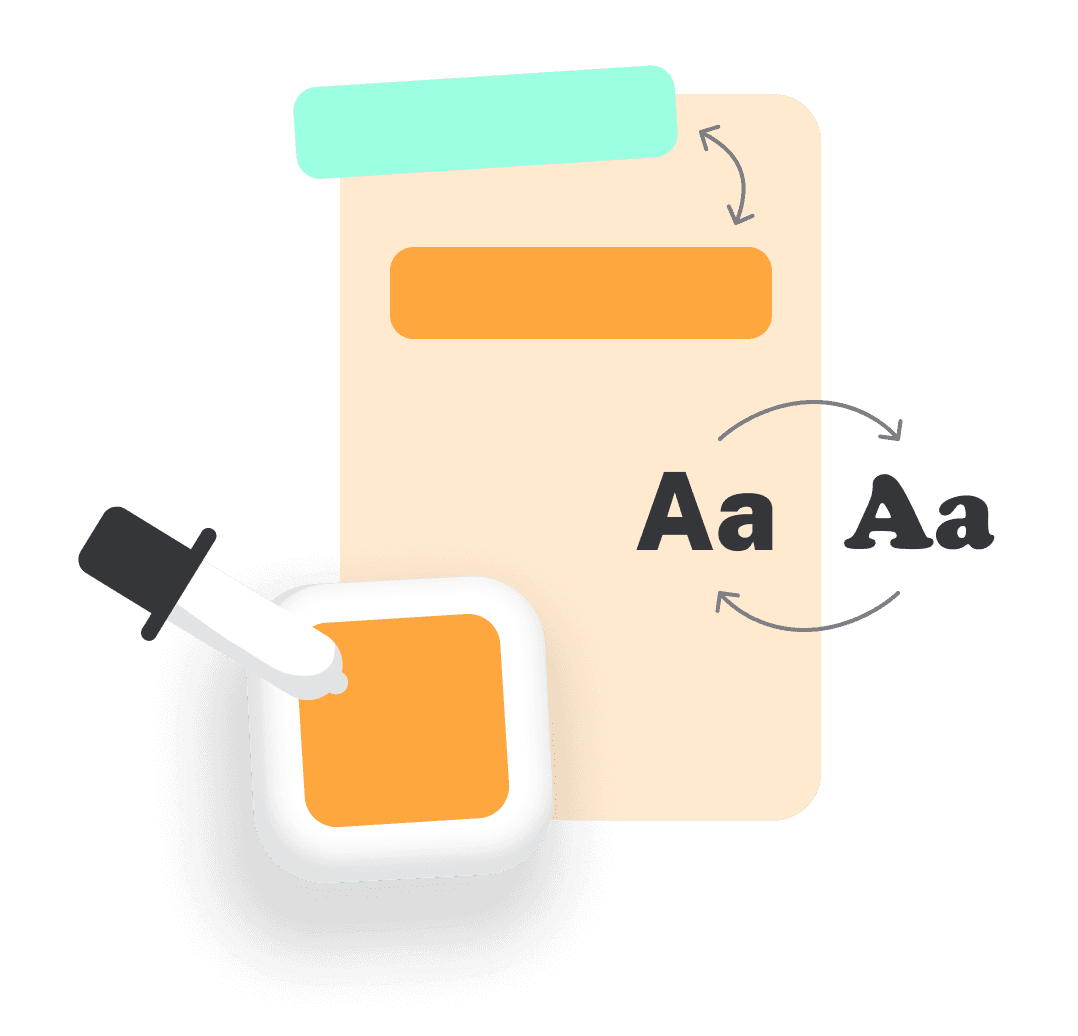 A cartoonized phone, color pallette, and heading component.